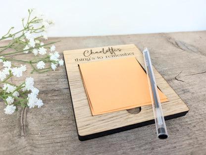 Personalised Post-It Note Holder with Post-It Notes. Any Name Wooden Post-It Note Holder. Personalised Sticky Note Holder Small Gift.