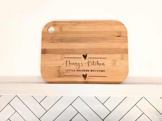 Personalised Little Helpers Welcome Chopping & Serving Board. Kitchen Keepsake. Personalised Nanny's Little Helpers Welcome Serving Board.