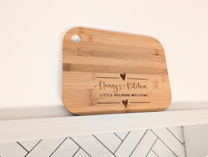Personalised Little Helpers Welcome Chopping & Serving Board. Kitchen Keepsake. Personalised Nanny's Little Helpers Welcome Serving Board.