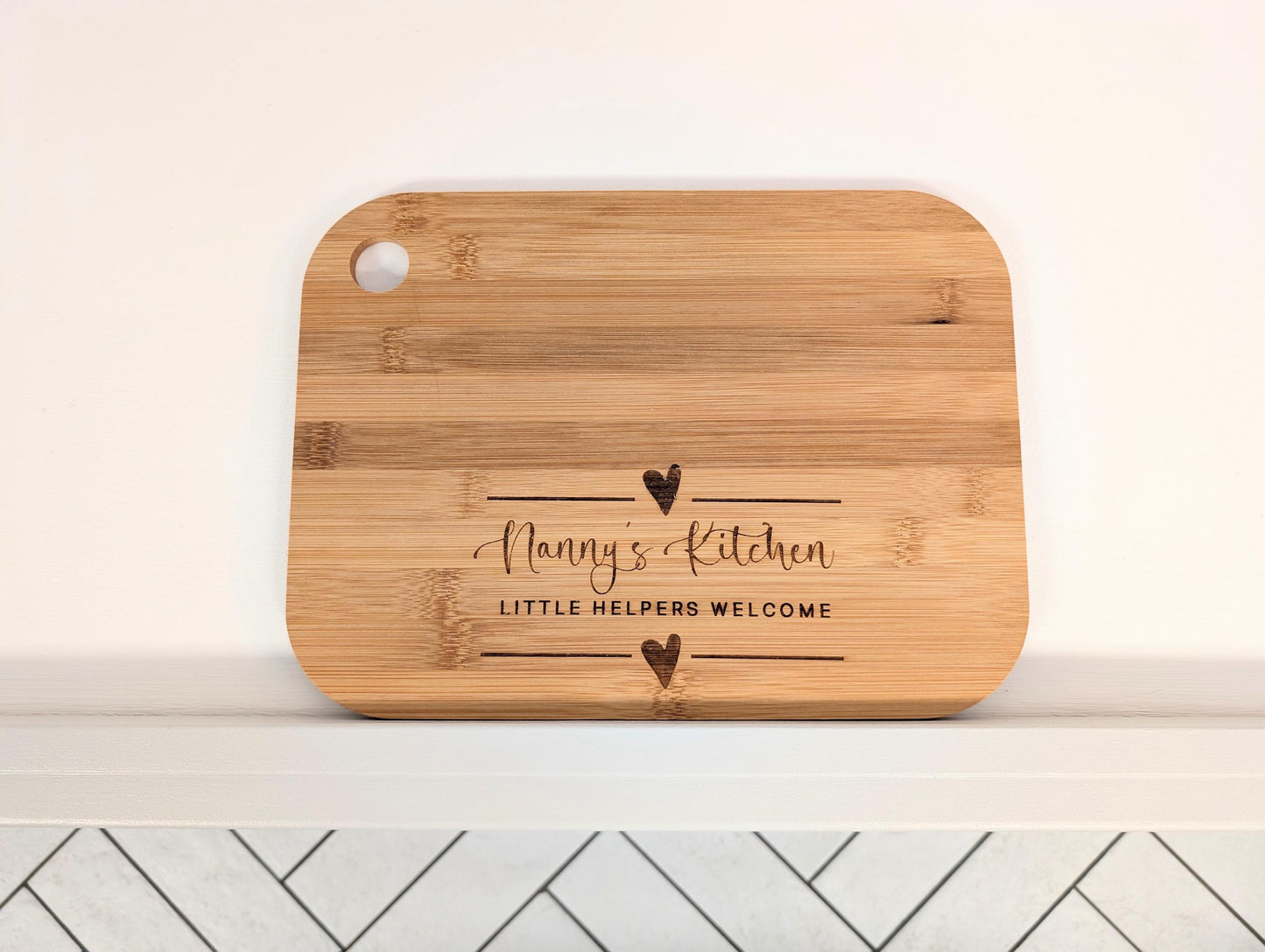 Personalised Little Helpers Welcome Chopping & Serving Board. Kitchen Keepsake. Personalised Nanny's Little Helpers Welcome Serving Board.