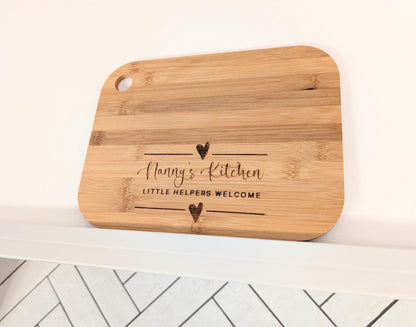 Personalised Little Helpers Welcome Chopping & Serving Board. Kitchen Keepsake. Personalised Nanny's Little Helpers Welcome Serving Board.