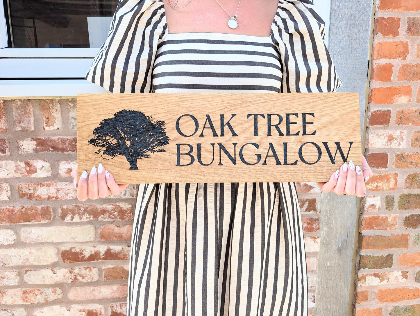 Large Address Sign, Solid Oak, Engraved and Filled With Black Paint - House Name and Any Image Oak Wood Plaque - Custom Outdoor Sign