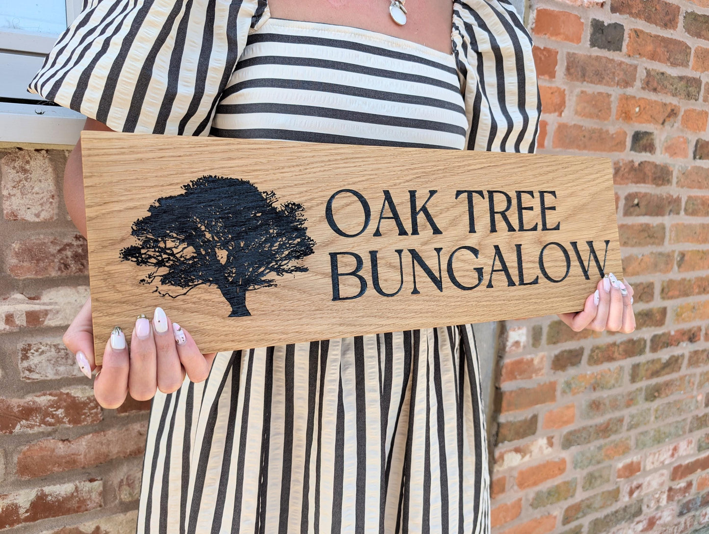 Large Address Sign, Solid Oak, Engraved and Filled With Black Paint - House Name and Any Image Oak Wood Plaque - Custom Outdoor Sign