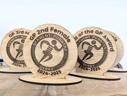 Double layer Medal Style Trophy Plaques. Unique Wooden Custom Award Trophy With Base - Eco-friendly Trophies - Different Sizes Available.