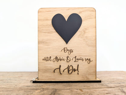 Personalised Mr & Mrs Wedding Countdown Plaque: Oak Engagement Gift