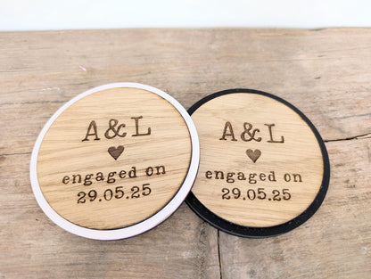 Personalised Wooden Engagement Coasters: Couple's Initials & Date