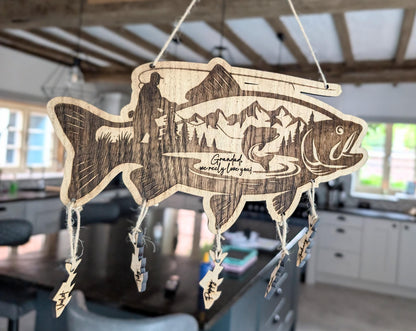 Personalized Fishing Sign: Engraved Wooden Gift for Grandad