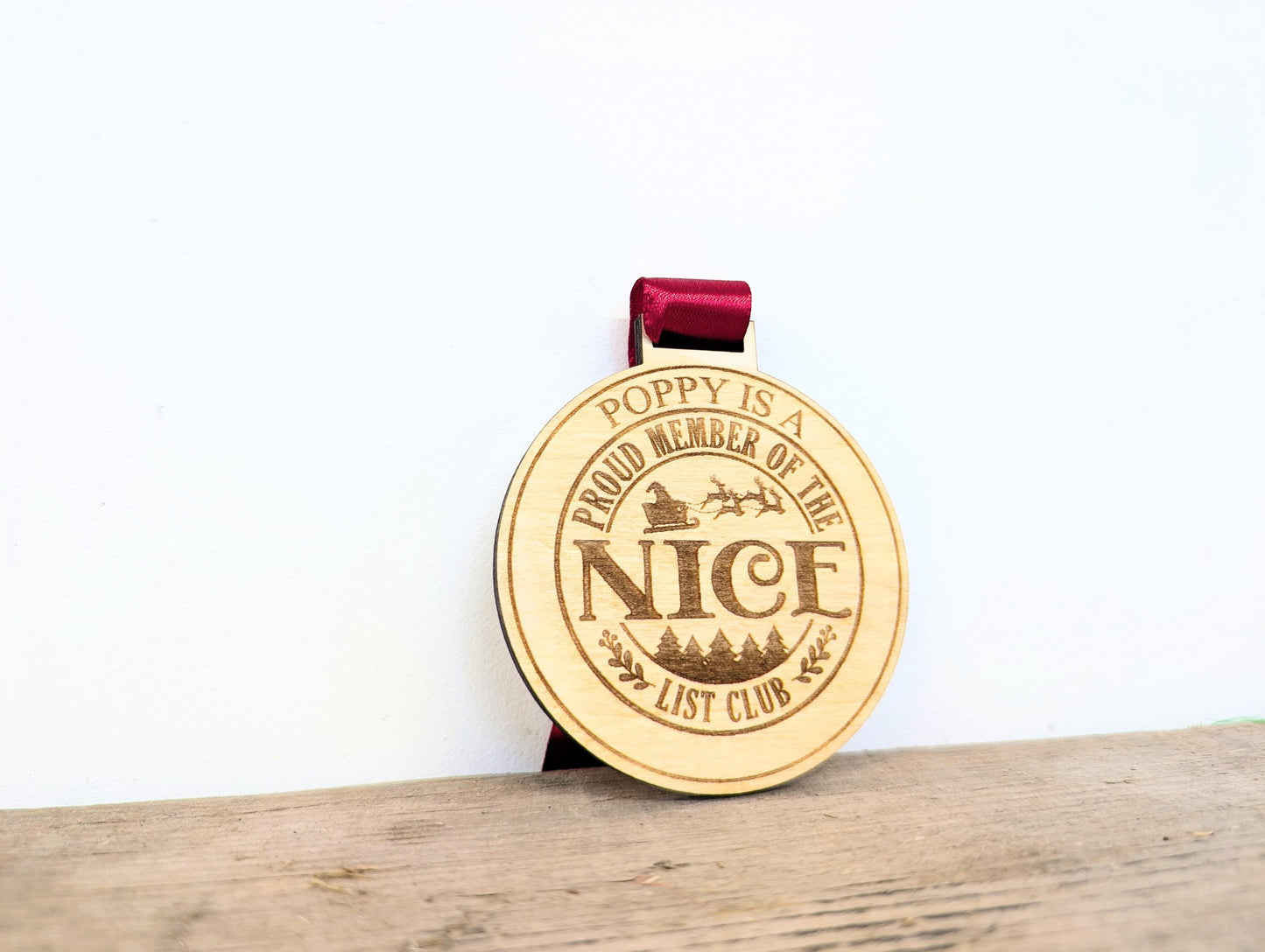 Personalised Santa's nice list medal. Custom wooden Santa's nice list medal with any name. Christmas Eve box. Santa's nice list keepsake.