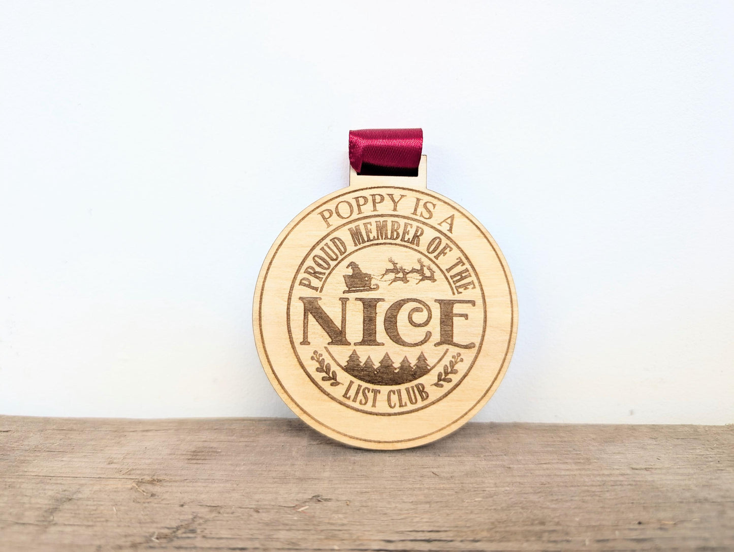Personalised Santa's nice list medal. Custom wooden Santa's nice list medal with any name. Christmas Eve box. Santa's nice list keepsake.