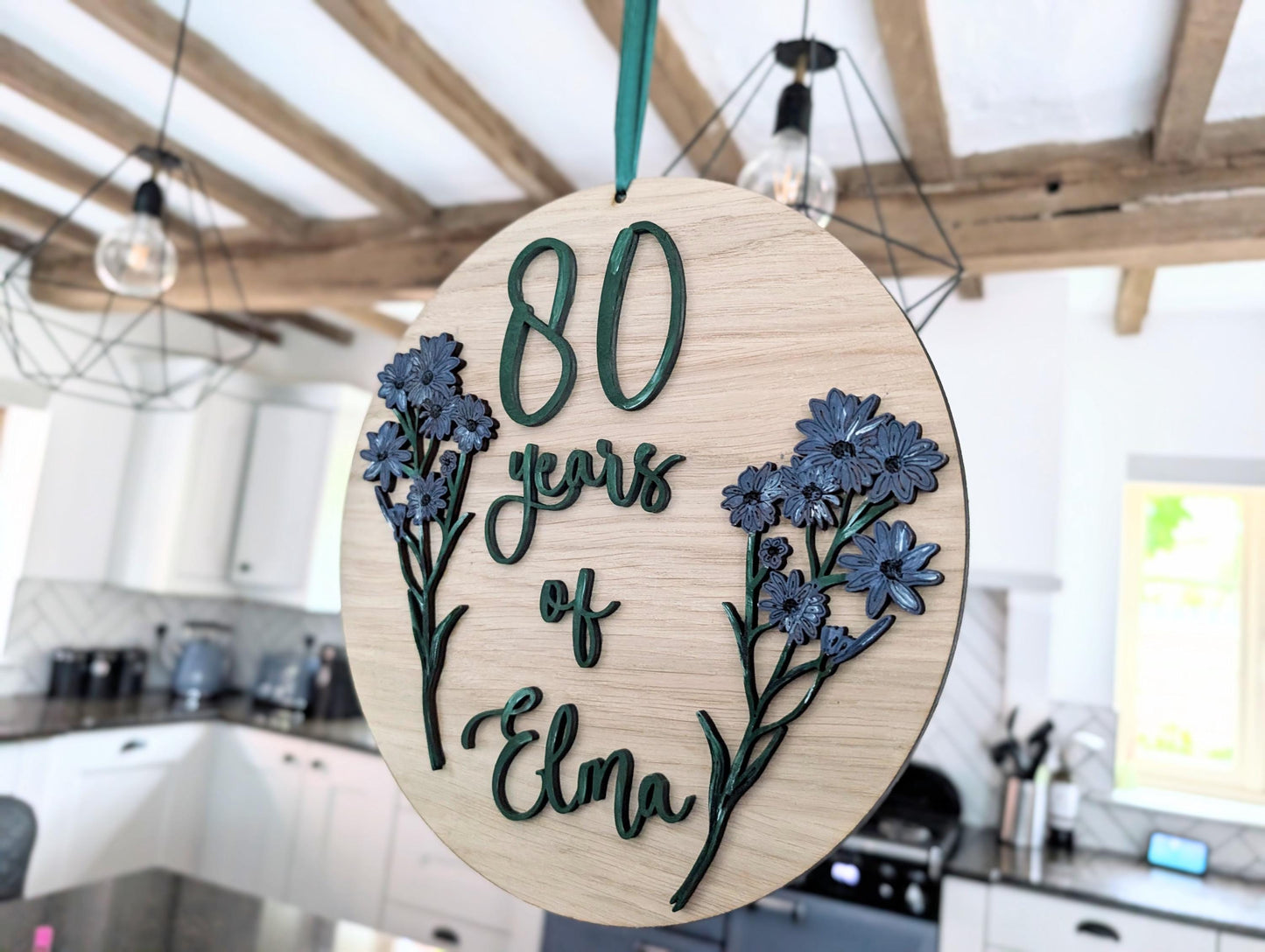 Personalized 80th Birthday Wooden Wall Hanging with Birth Flowers