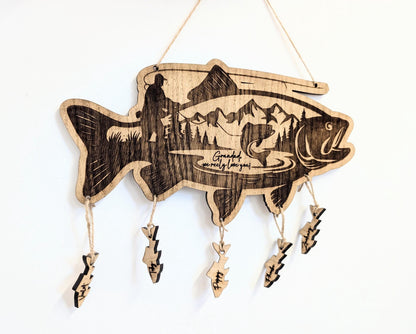 Personalized Fishing Sign: Engraved Wooden Gift for Grandad