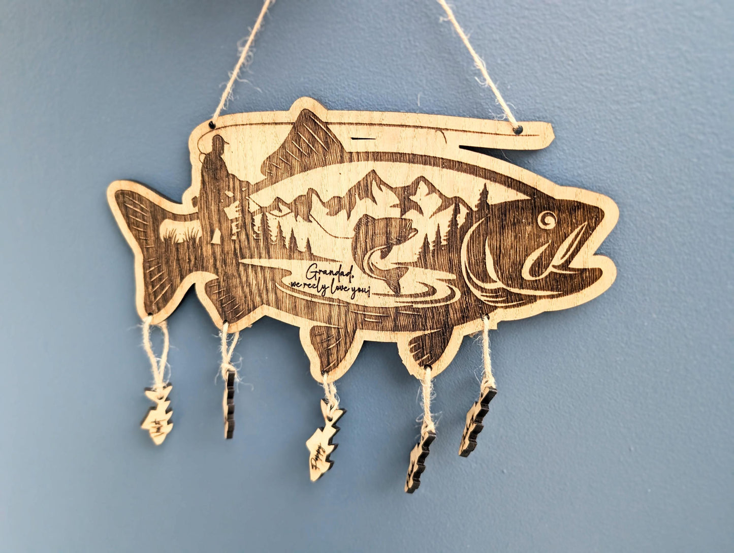 Personalized Fishing Sign: Engraved Wooden Gift for Grandad