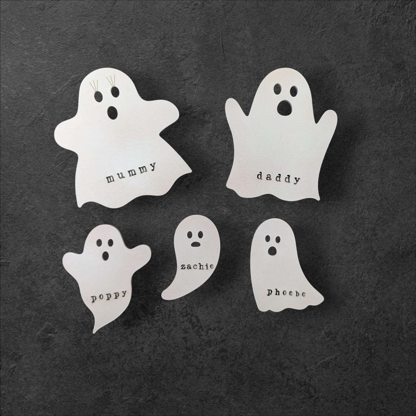 Personalized Ghost Family Halloween Fridge Magnets: Wooden Decor