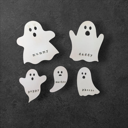 Personalized Ghost Family Halloween Fridge Magnets: Wooden Decor