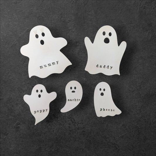 Personalized Ghost Family Halloween Fridge Magnets: Wooden Decor