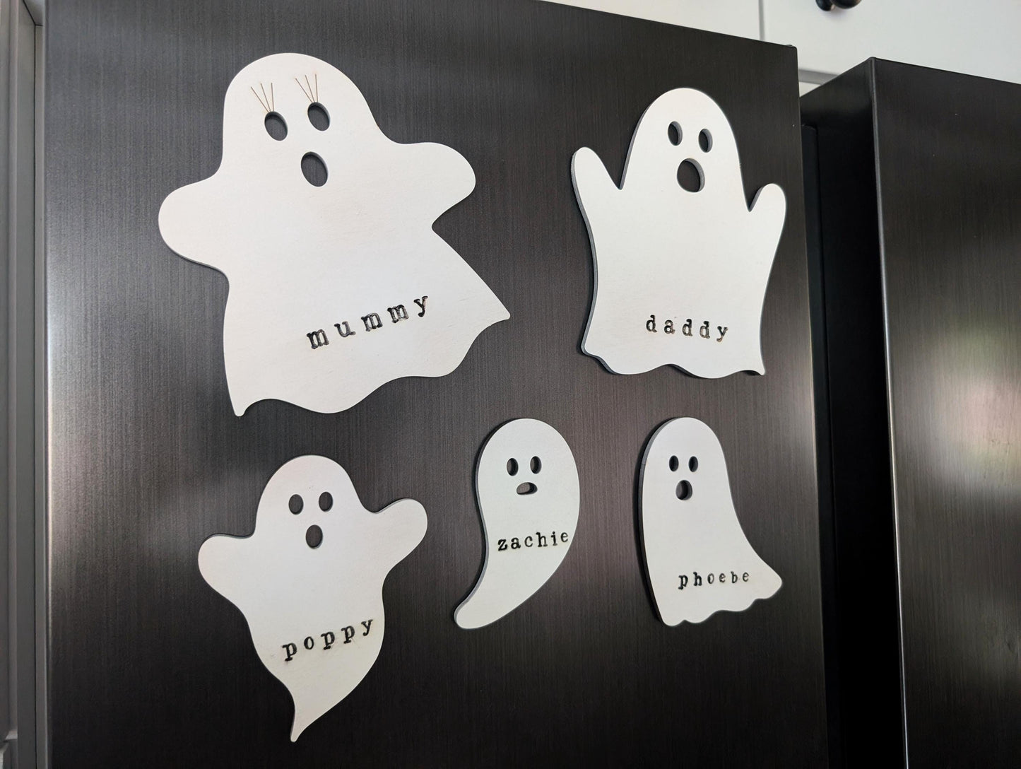 Personalized Ghost Family Halloween Fridge Magnets: Wooden Decor