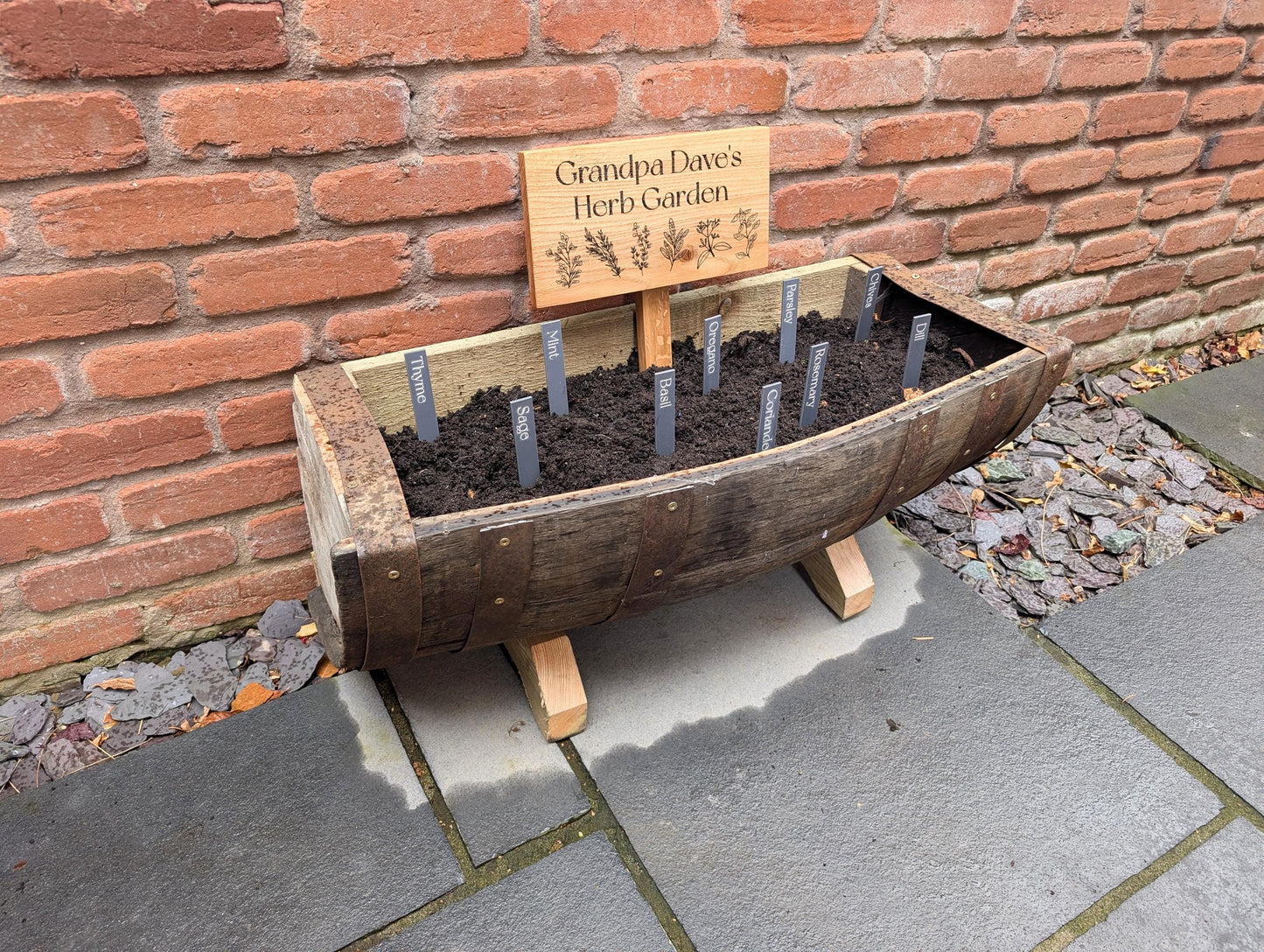 Personalised Oak Herb Garden Sign with Stake