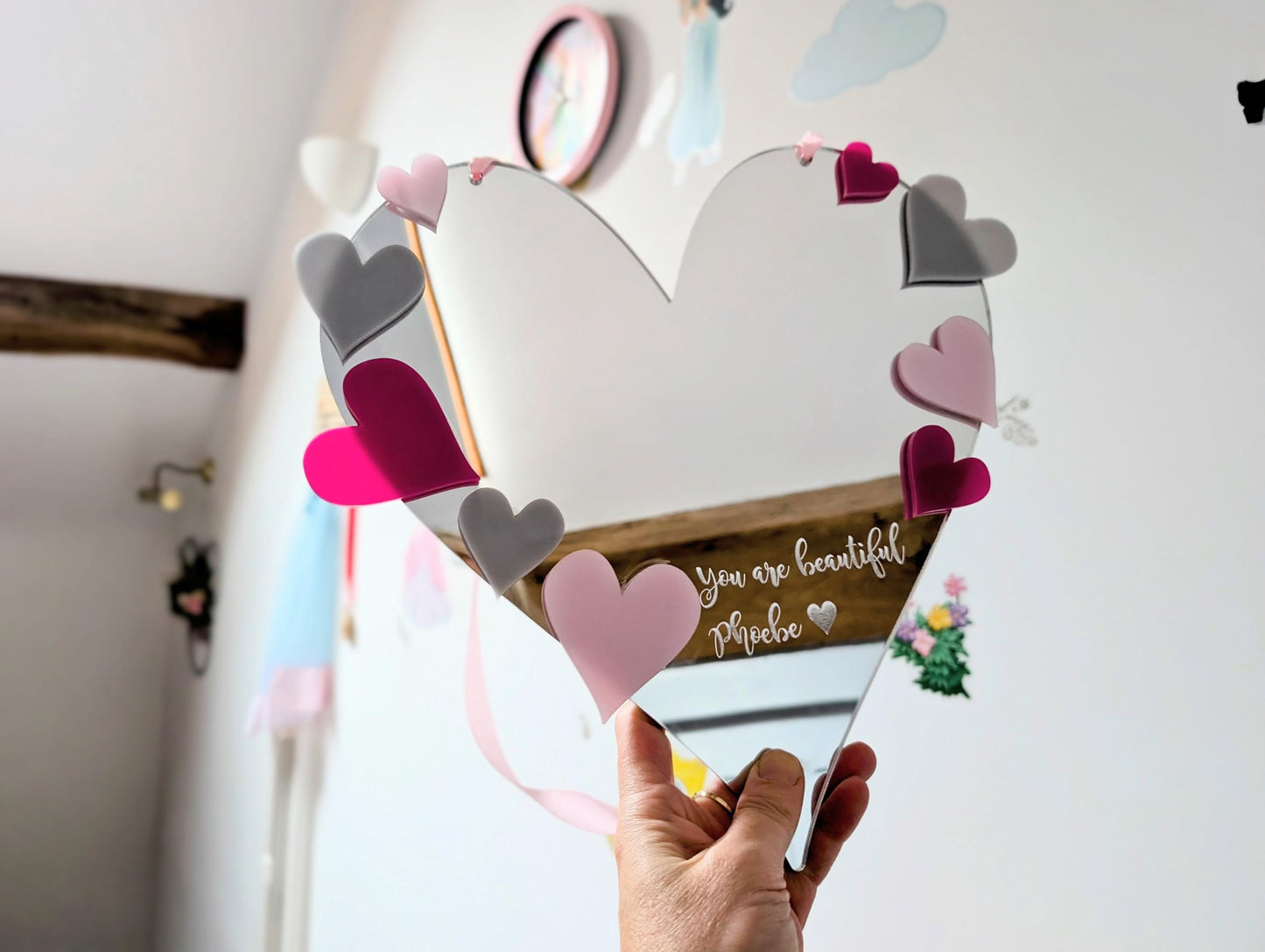 Positive Affirmation Mirror. Personalised Heart Mirror. Personalised Mirror for Girls Bedroom. Gift for Girl. Gift for Positive Thinking.
