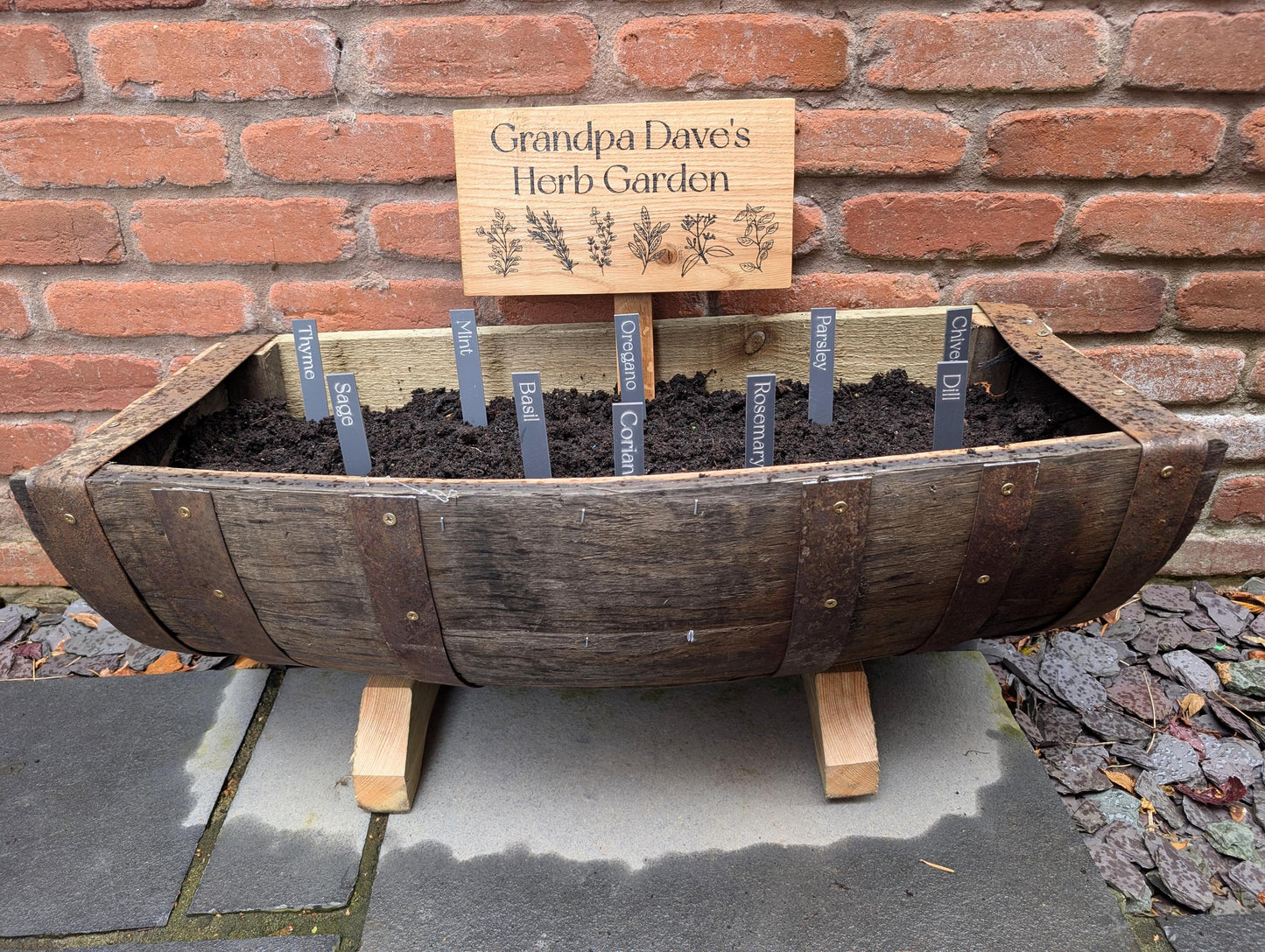 Personalised Oak Herb Garden Sign with Stake