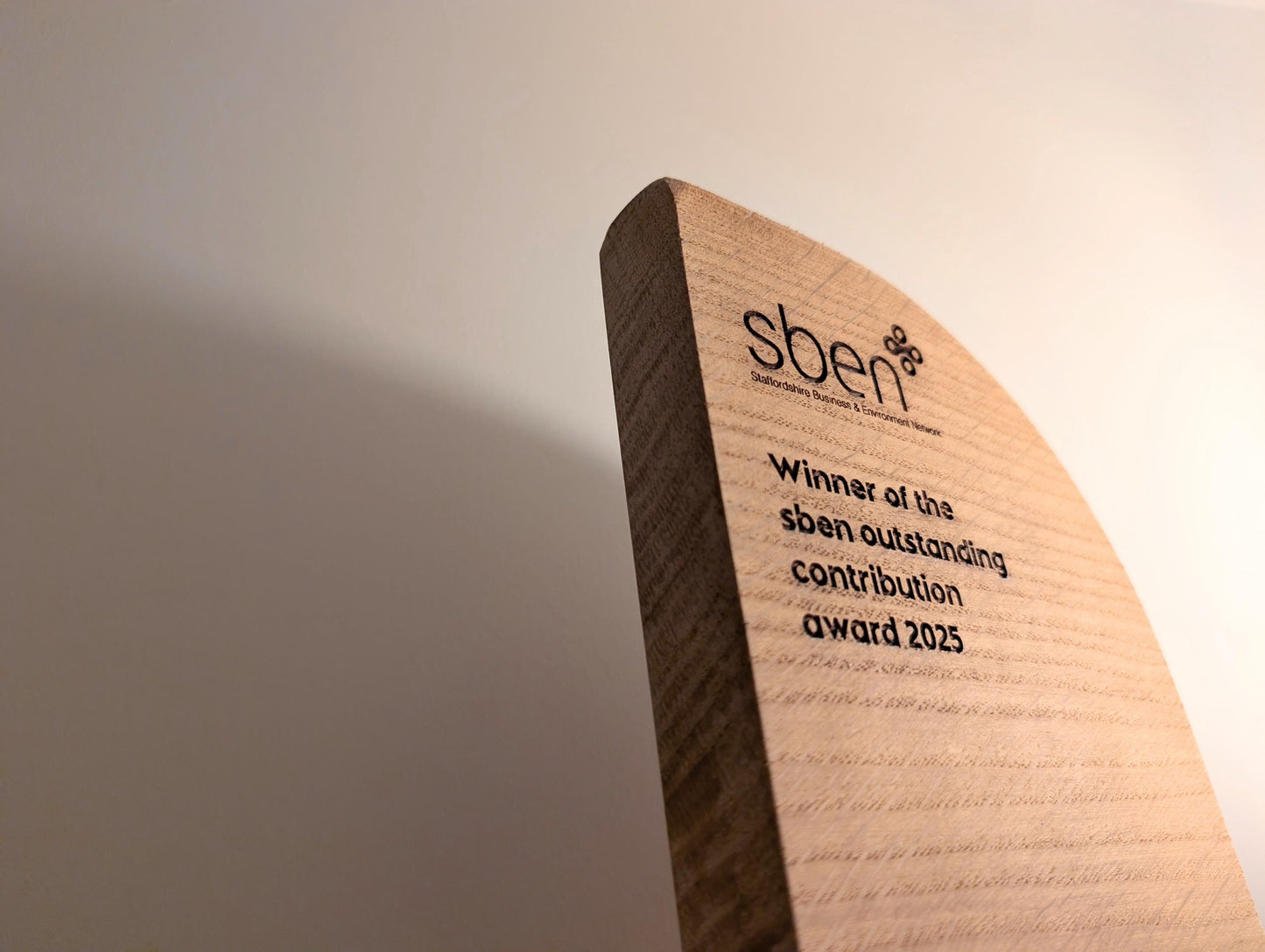 Engraved Wooden Trophy. Unique Eco Friendly Award Plaque Crafted from Reclaimed Solid Oak.