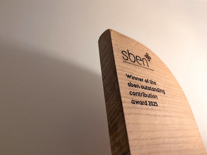 Engraved Wooden Trophy. Unique Eco Friendly Award Plaque Crafted from Reclaimed Solid Oak.
